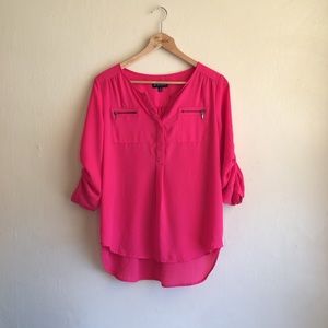Hot pink Utility hi low zipper pocket blouse